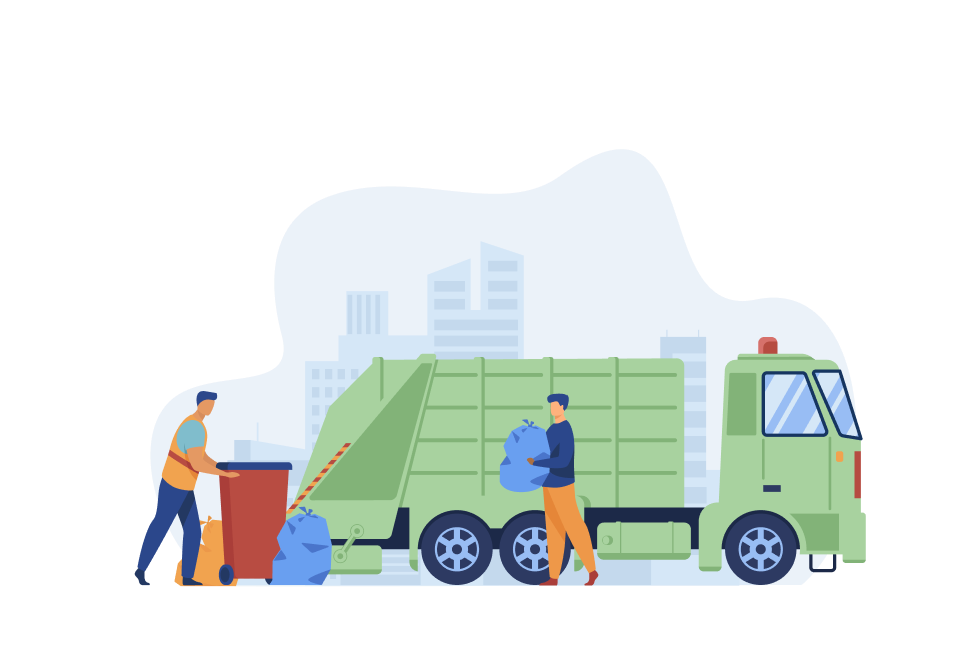 Waste collection team and truck—professional pickup at your door